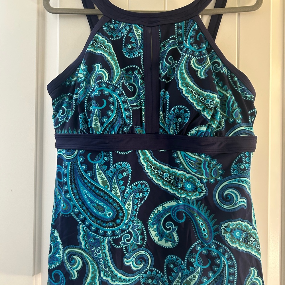 Land’s End Blue and Green Paisley Swim Top